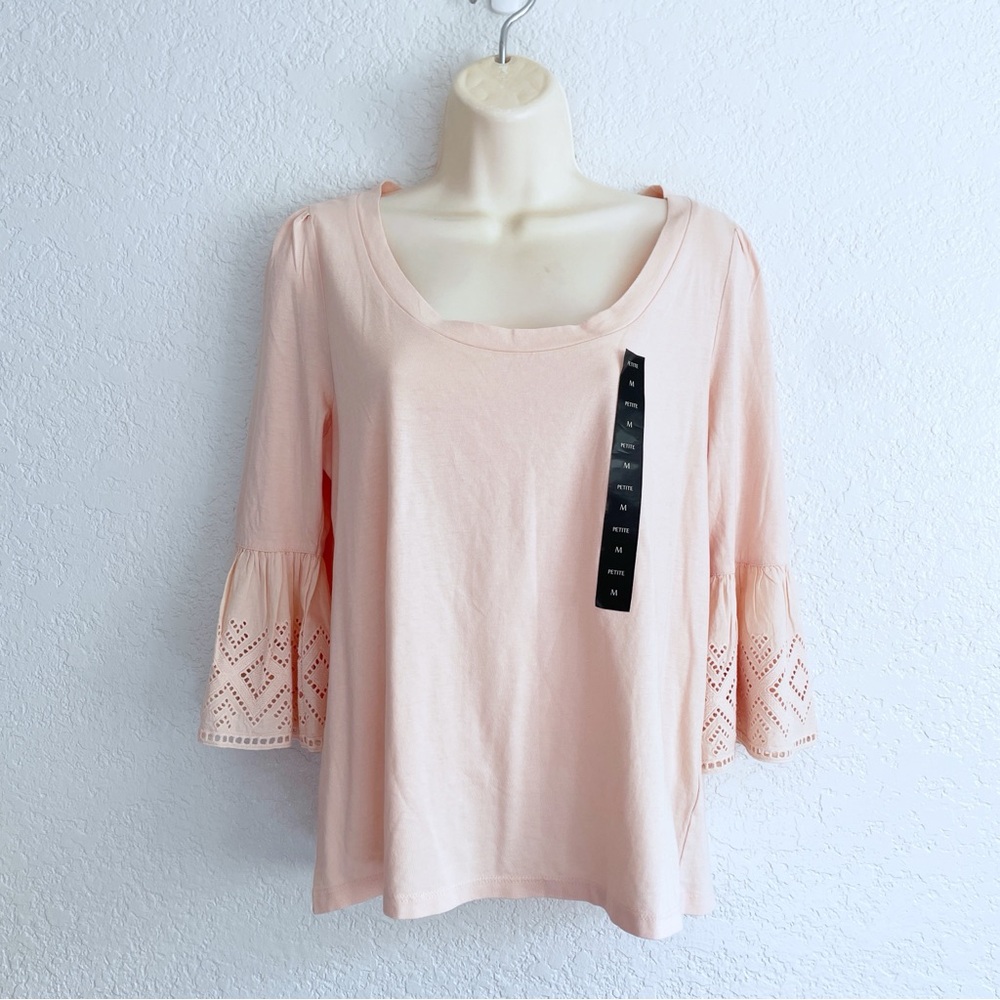 NEW Banana Republic Pink Blush 3/4 Eyelet Lace Sleeve Blouse Top MEDIUM Petite